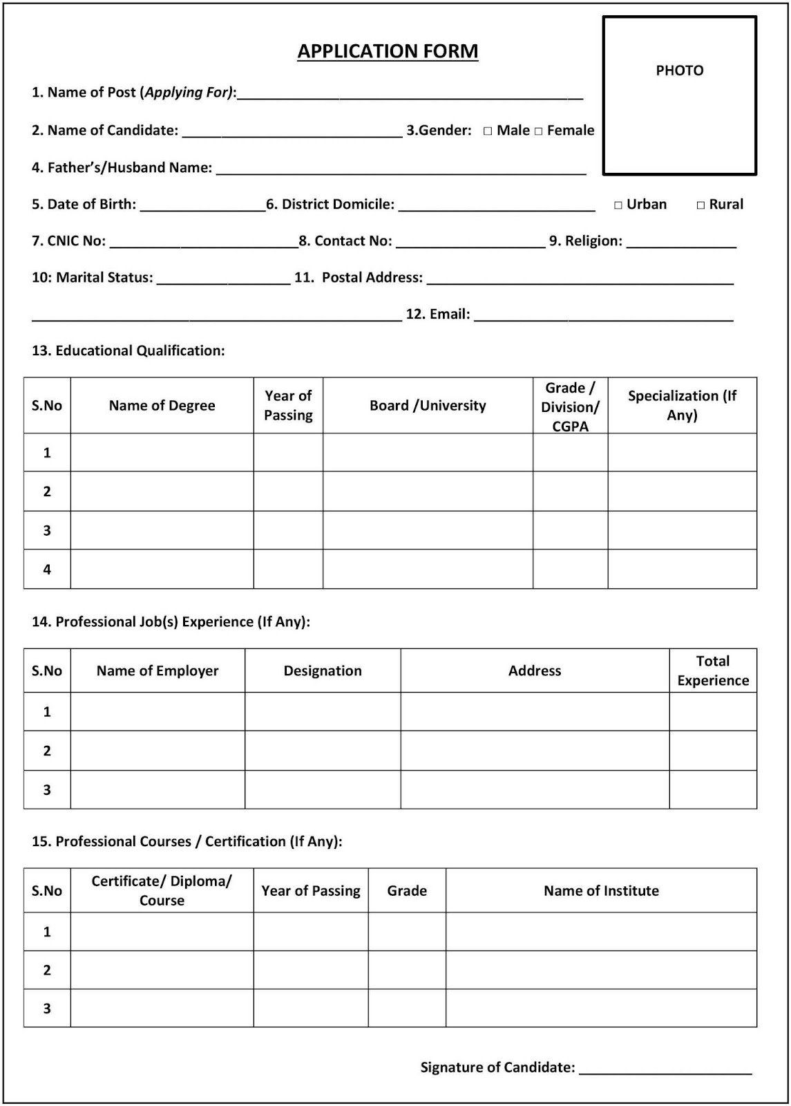 Provincial Assembly Punjab Application Form