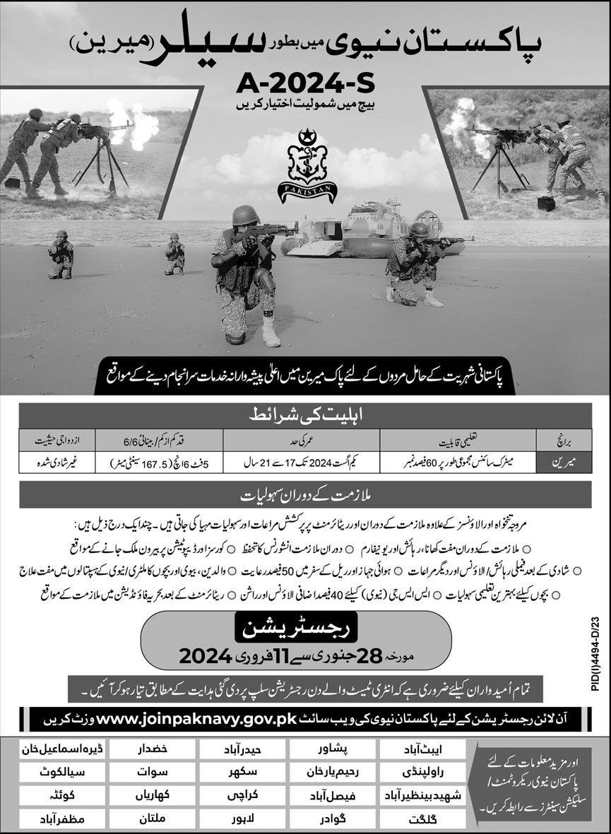 Pakistan Navy as Sailor Marine Jobs Advertisement