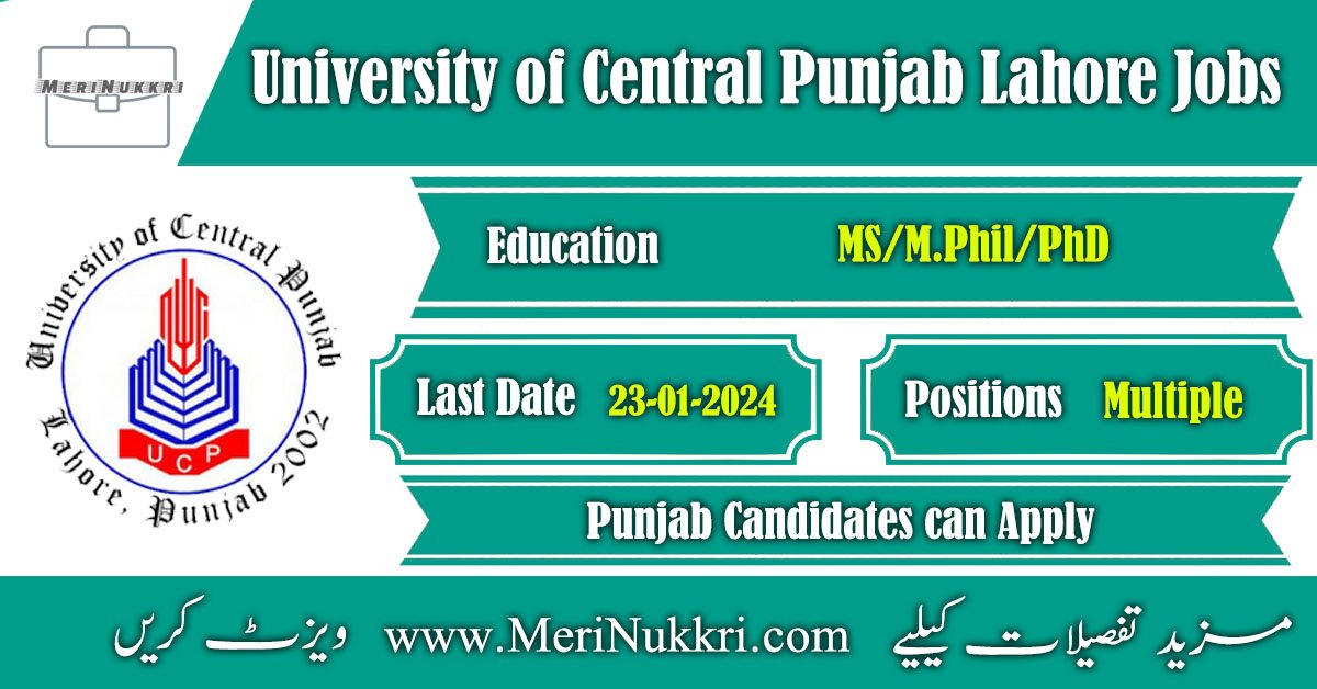 University of Central Punjab Lahore Jobs 2024